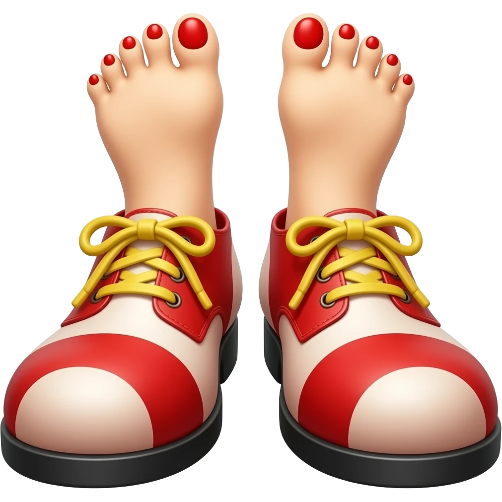 White toes with red toenails stick out of the front of clown shoes emoji