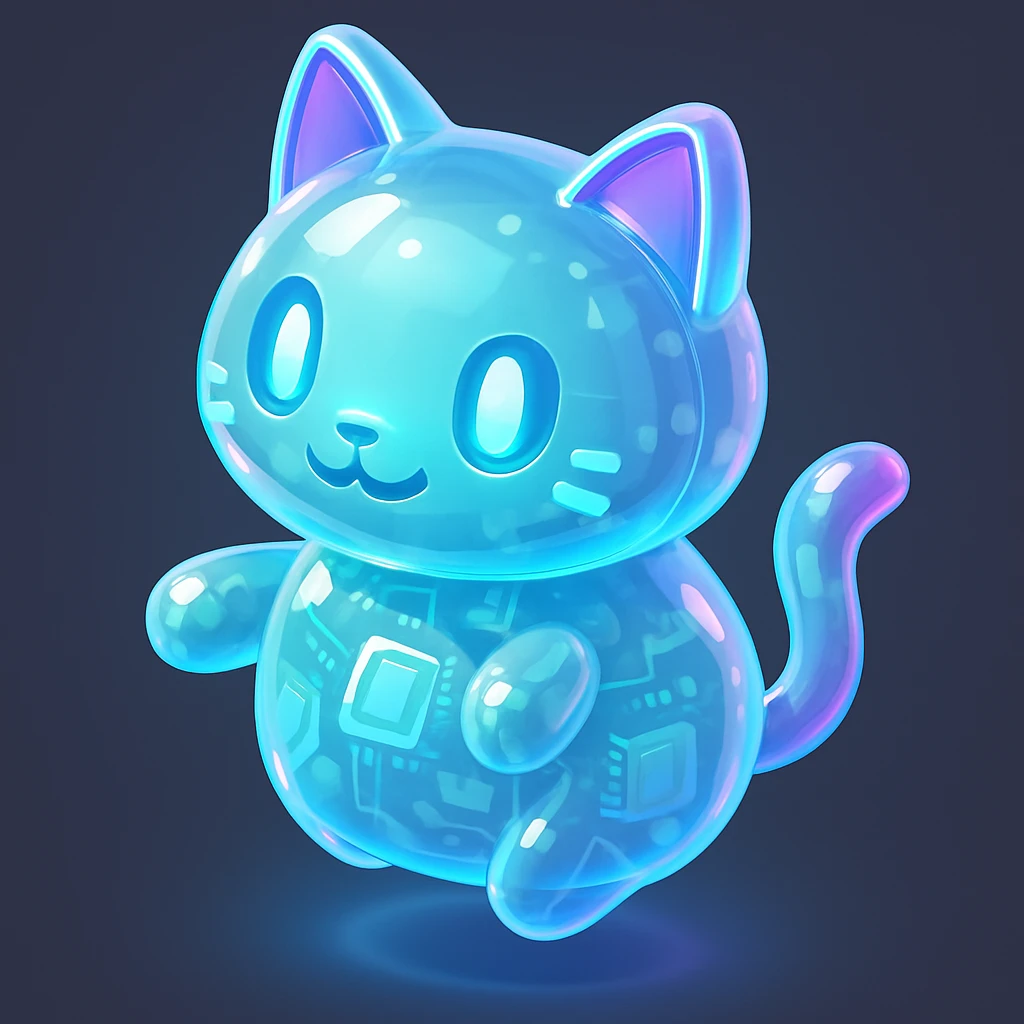 AI cat, cute and friendly, holographic elements emoji