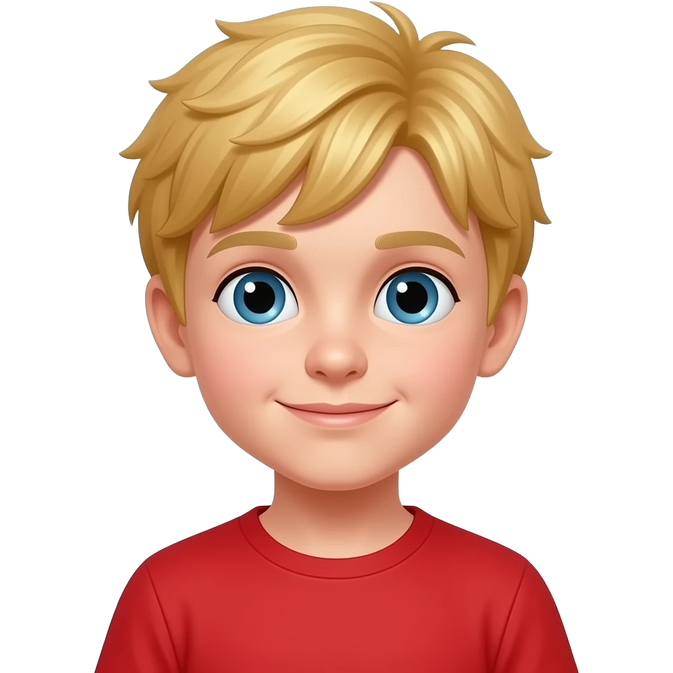 kid with blonde hair with a red shirt who is tall emoji