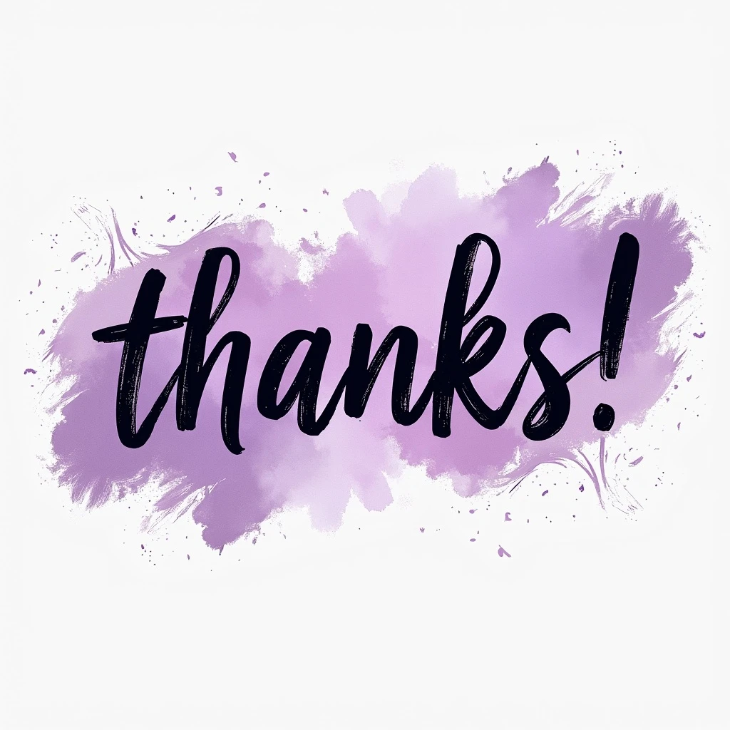 "thanks!" cyberpunk style text splash overlay lavender, streamer overlay, brush-font emoji