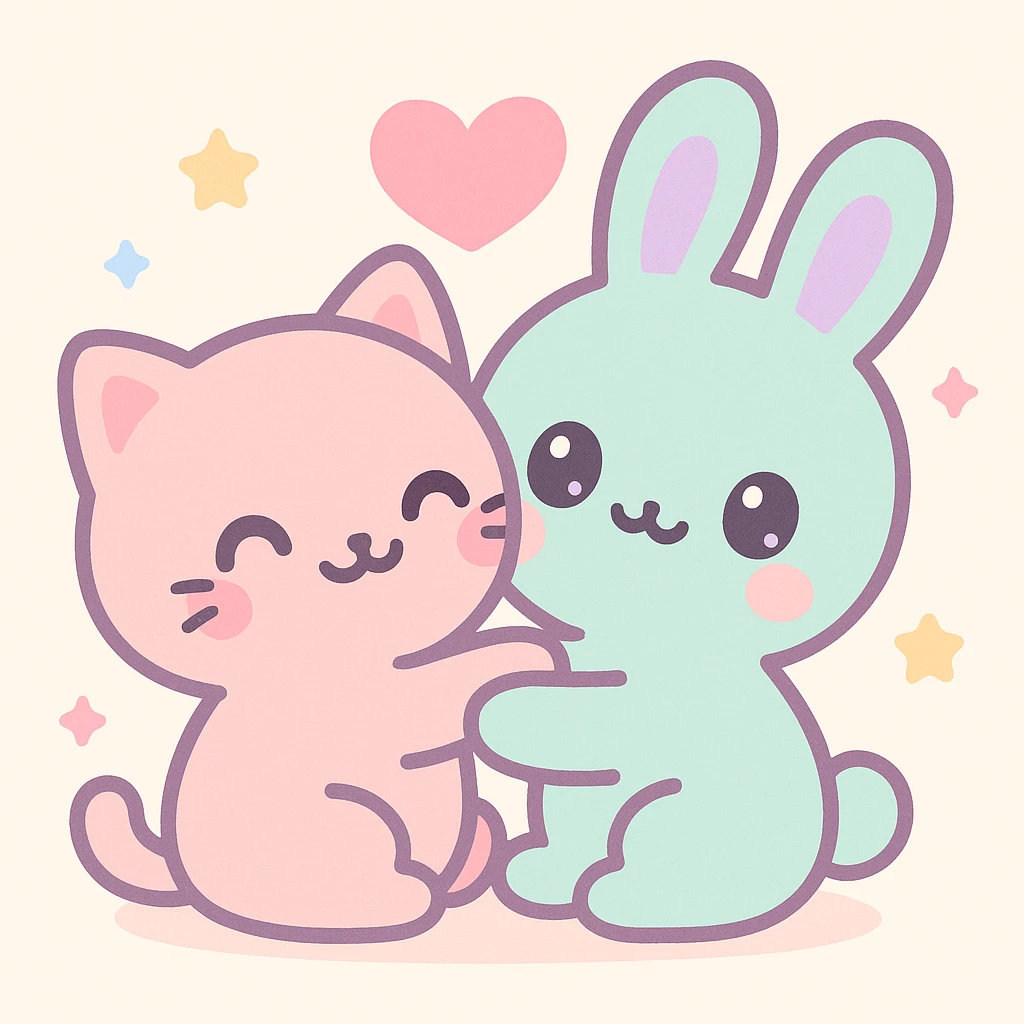 pair of cute animals cuddling, representing love, kawaii style emoji