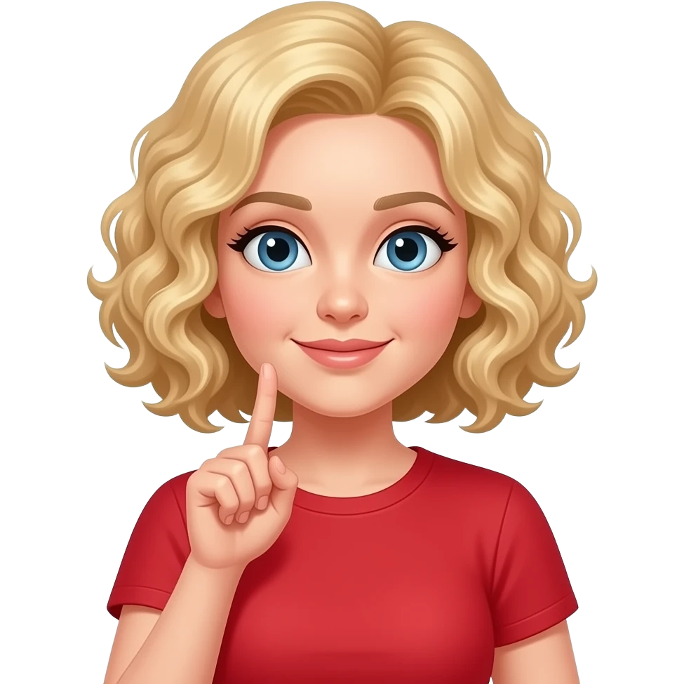 blonde tight curly bob snapping fingers in a red short sleeve shirt emoji