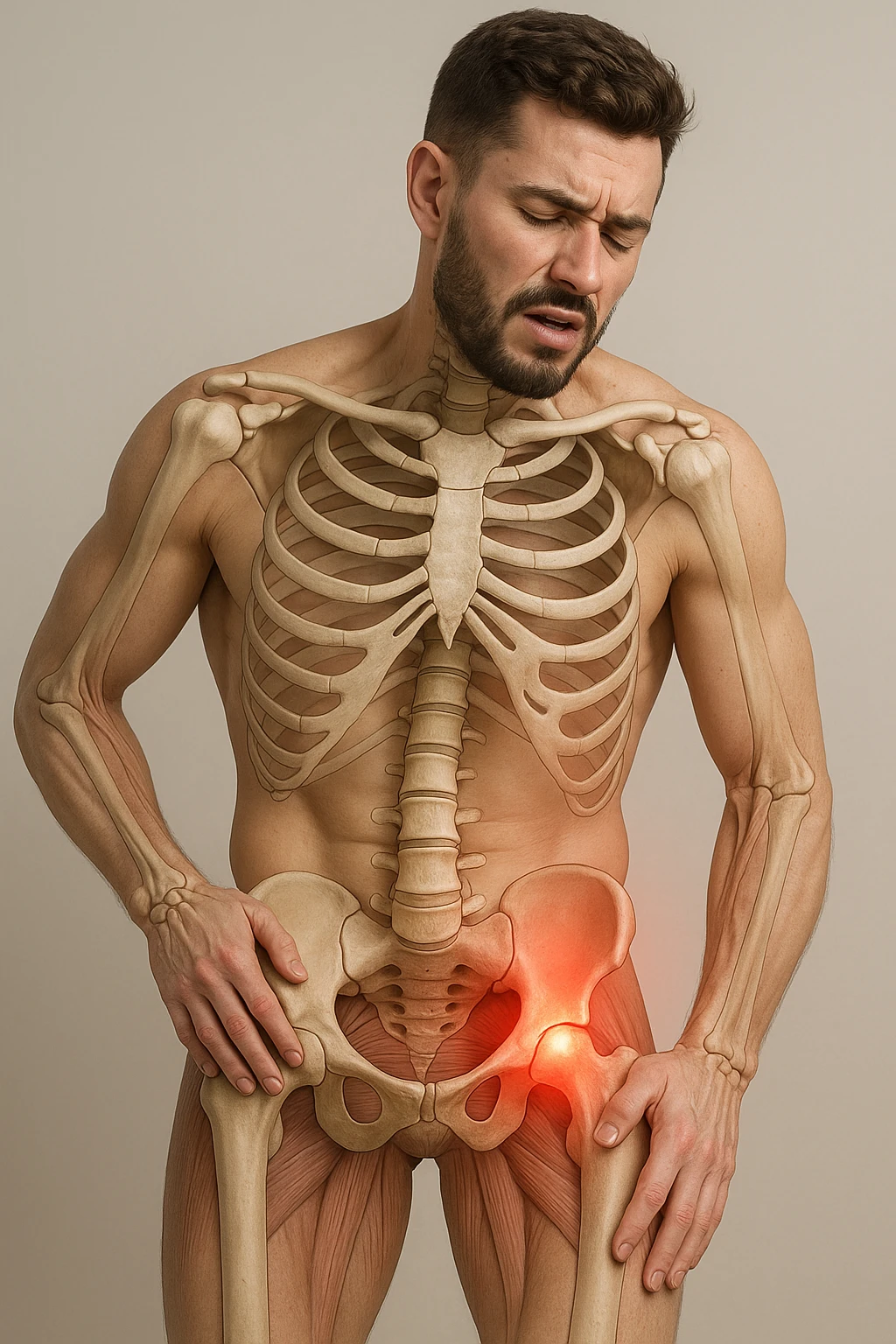 Uomo con dolore per via dei suoi fianchi asimmetrici vista anatomica immagine realistica in 3D emoji
