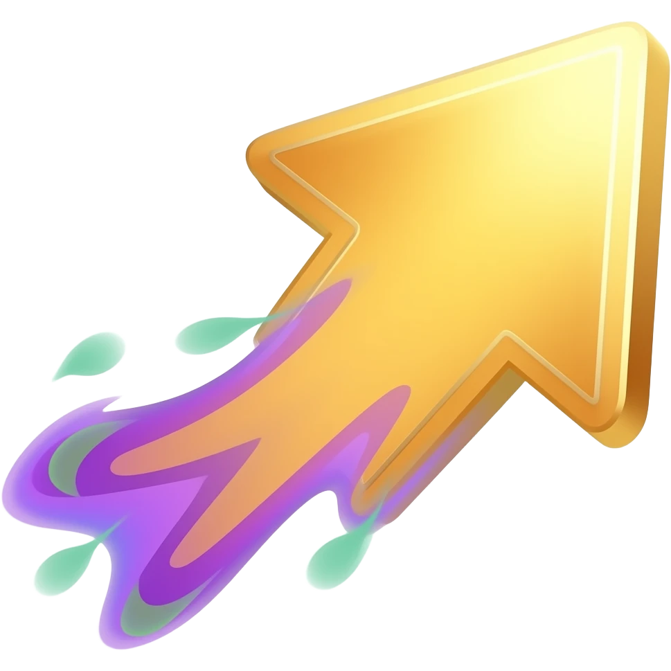 Act Now (➡️): “Bold golden yellow arrow pointing right with purple energy trail and green accents, action symbol, dynamic flat mystical illustration” emoji