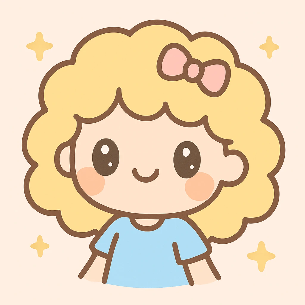 a girl with blonde curly hair, kawaii style emoji