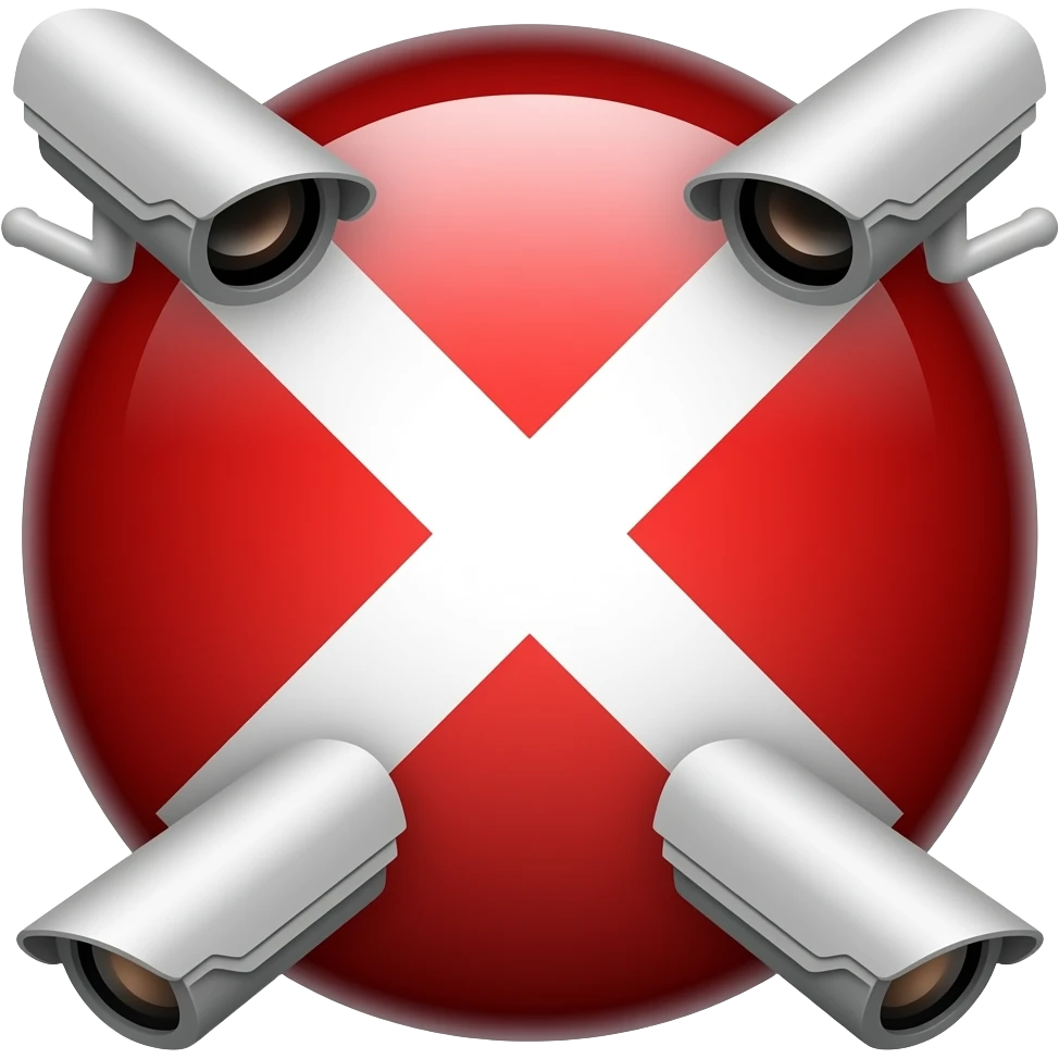 Red filled circle with white X, CCTV on end points of X emoji