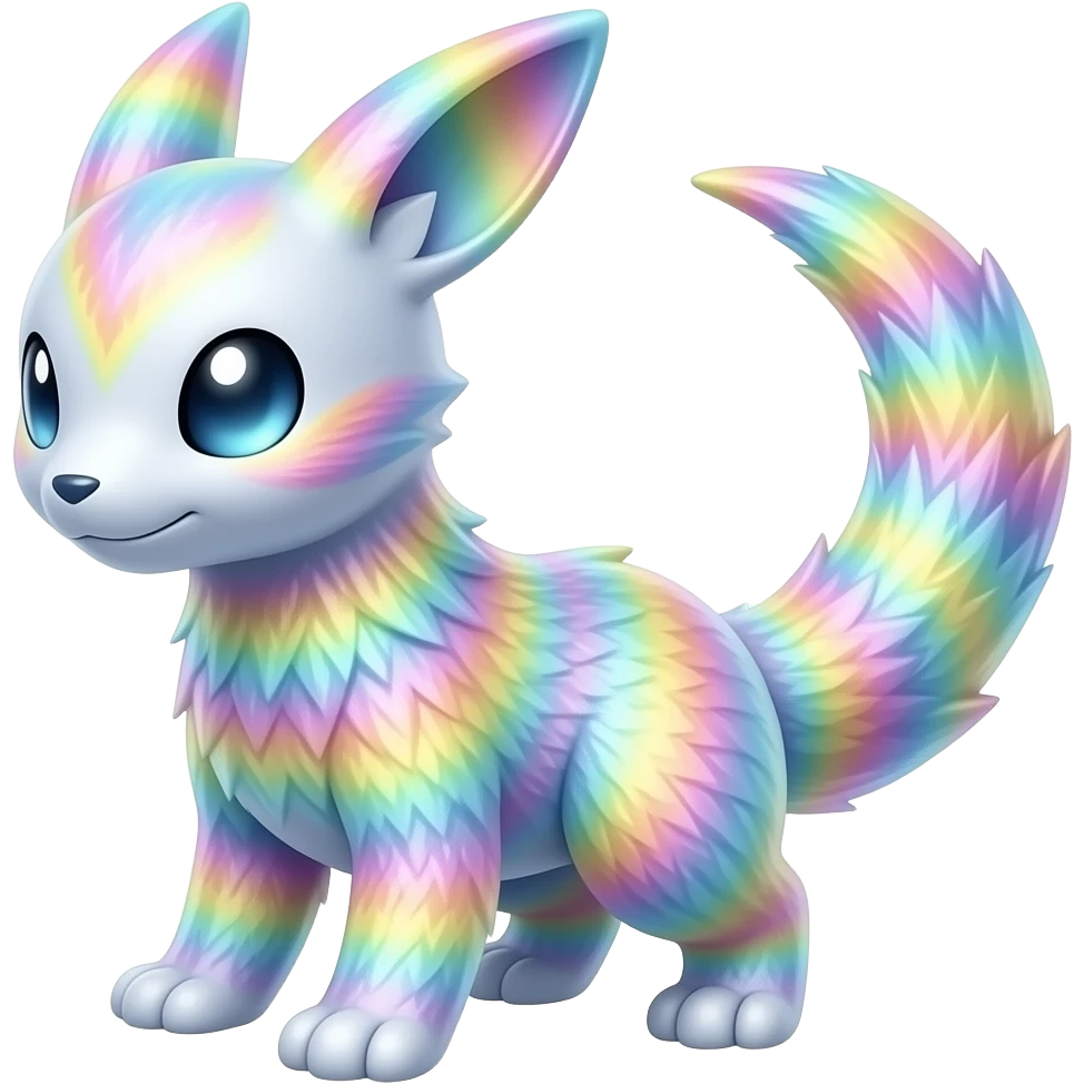 Oversaturated Rainbow-swirled Sparkly Ethereal Soft Pokémon-Fakémon-Digimon-Creature, (full body) emoji