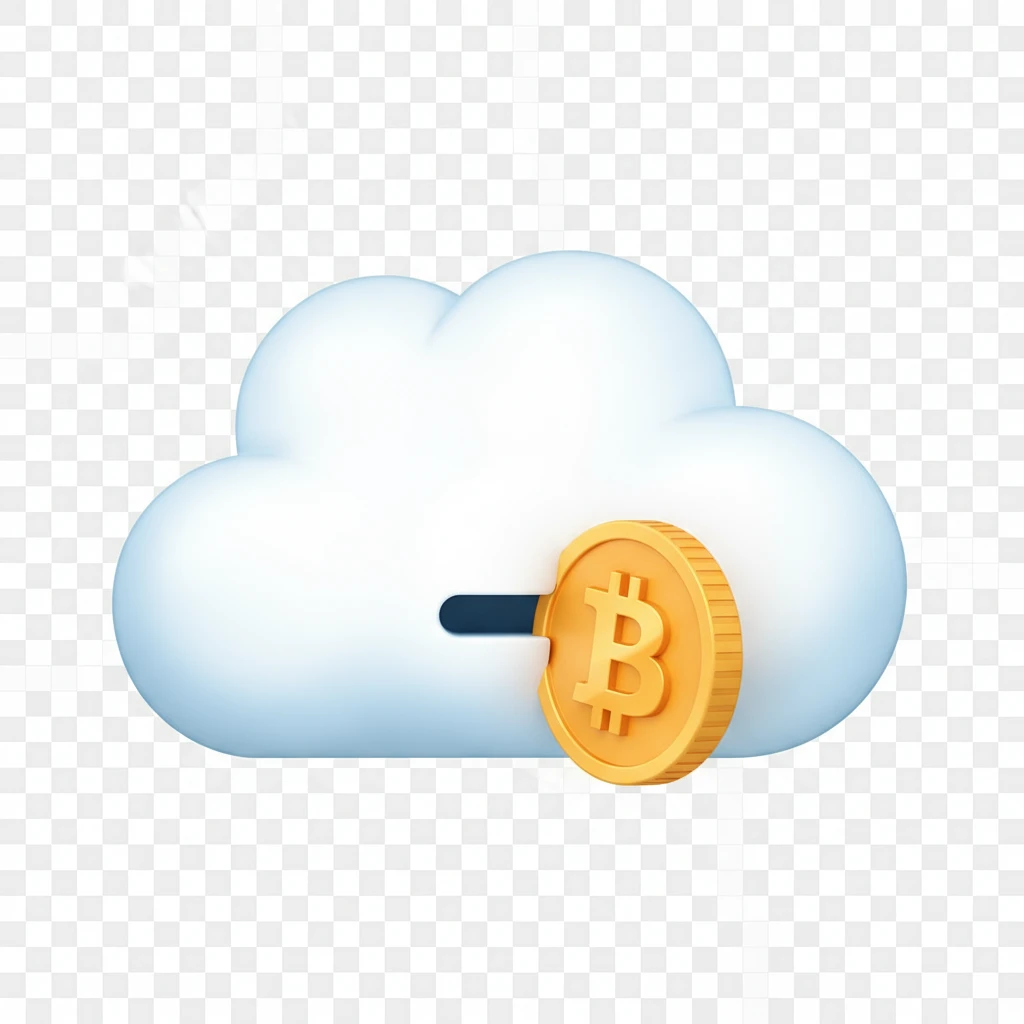 В той же стилистике сгенерируй иконку облака-копилки, из которой торчит биткоин, прозрачный фон emoji