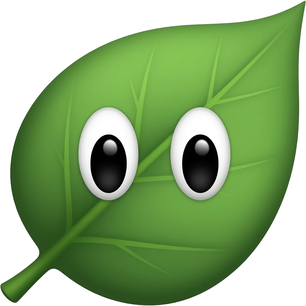 leaf with face oval and green with black eyes emoji