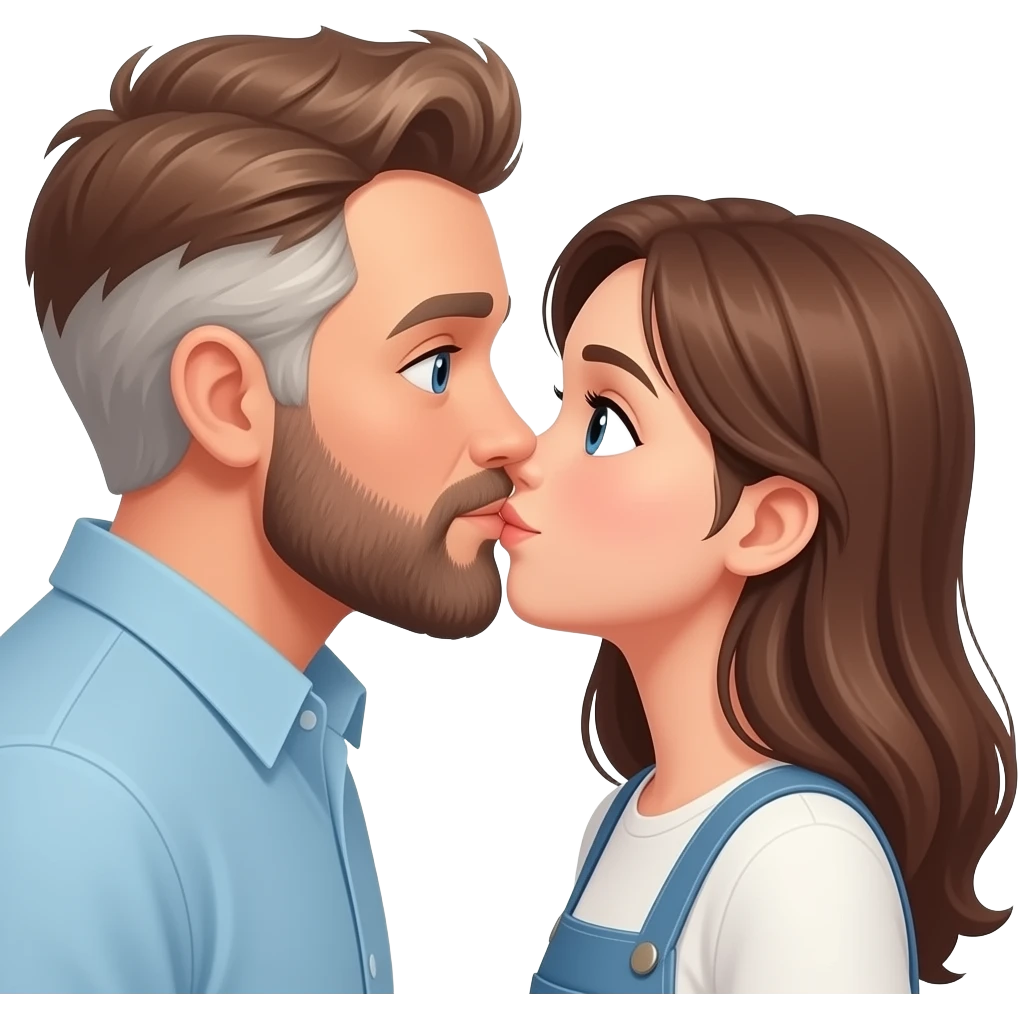 White brown hair man with brown beard kissing white brown hair girl emoji