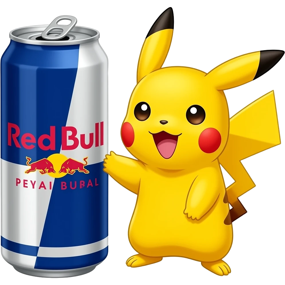 Red bull can arguing with pikachu emoji