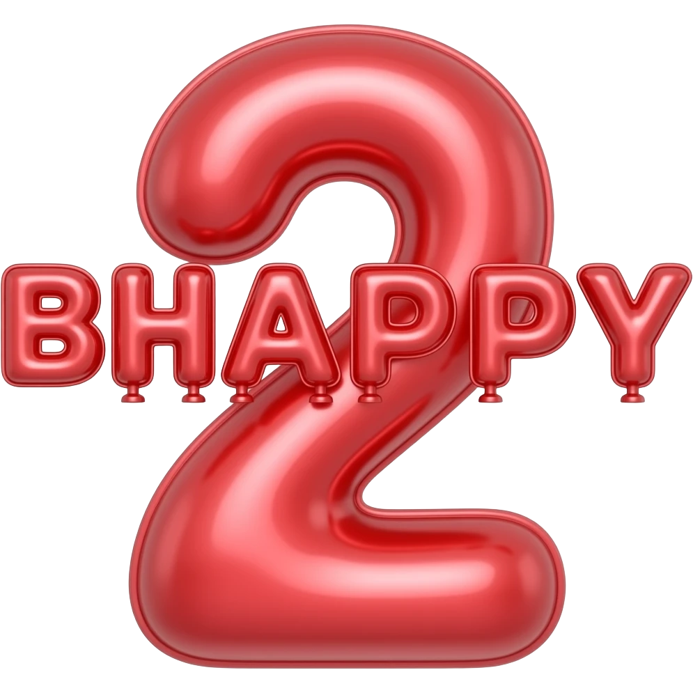 Red balloons that spell out Bhappy2 emoji