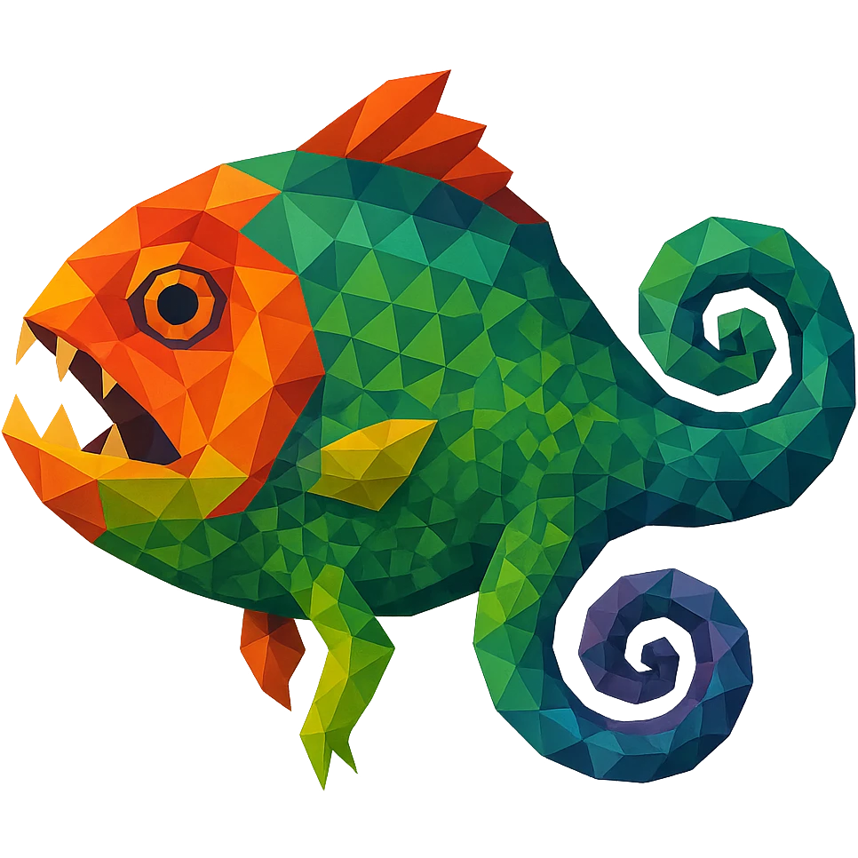 piranha with chameleon tail and lizard skin, vibrant colors emoji