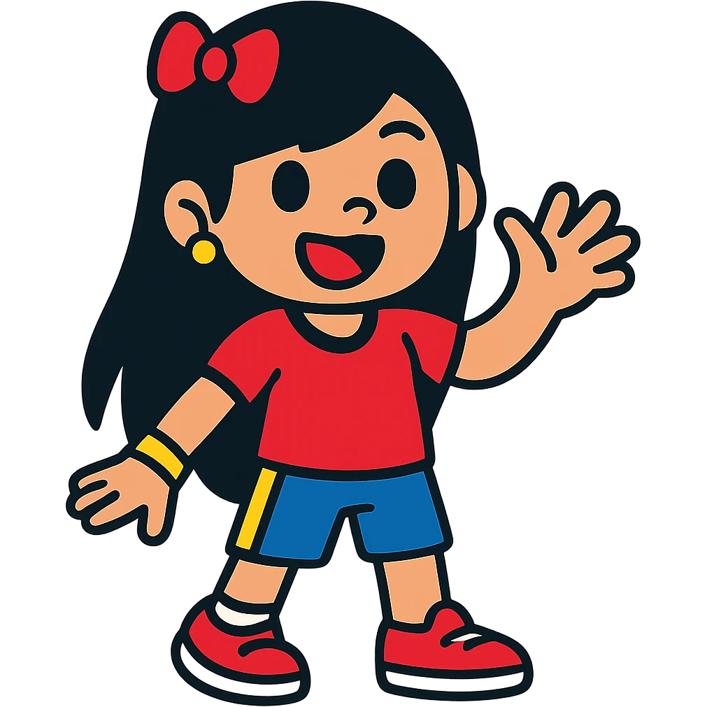 Edit the image to depict a girly girl with long black hair, wearing a sporty outfit in vibrant toon style, with no background. emoji