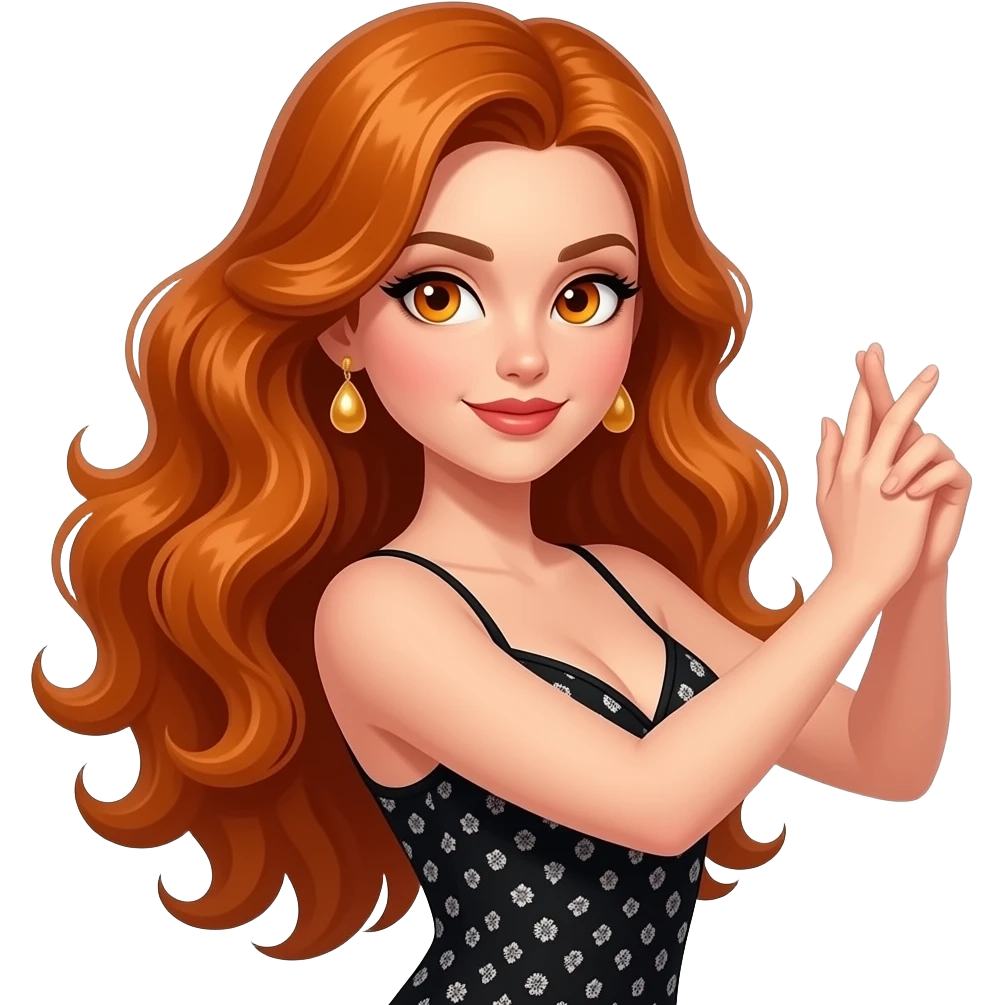 sexy girl with long curvy ginger hair and ginger eyes is dancing tango emoji