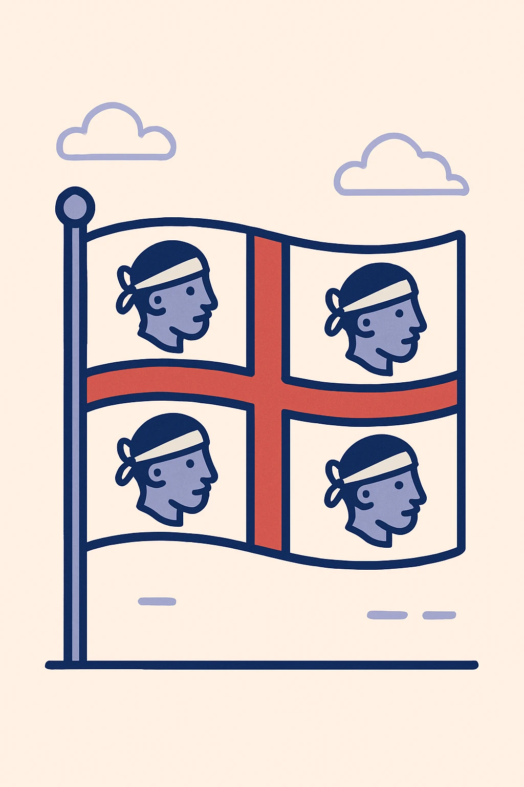 flag of Sardinia with a red cross and four Moors' heads, clean flat icon style emoji