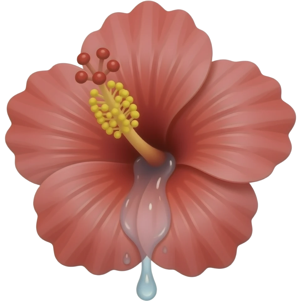 Hibiscus avec une bouche et des yeux et plusieurs goutes d'eau sortant de lui emoji