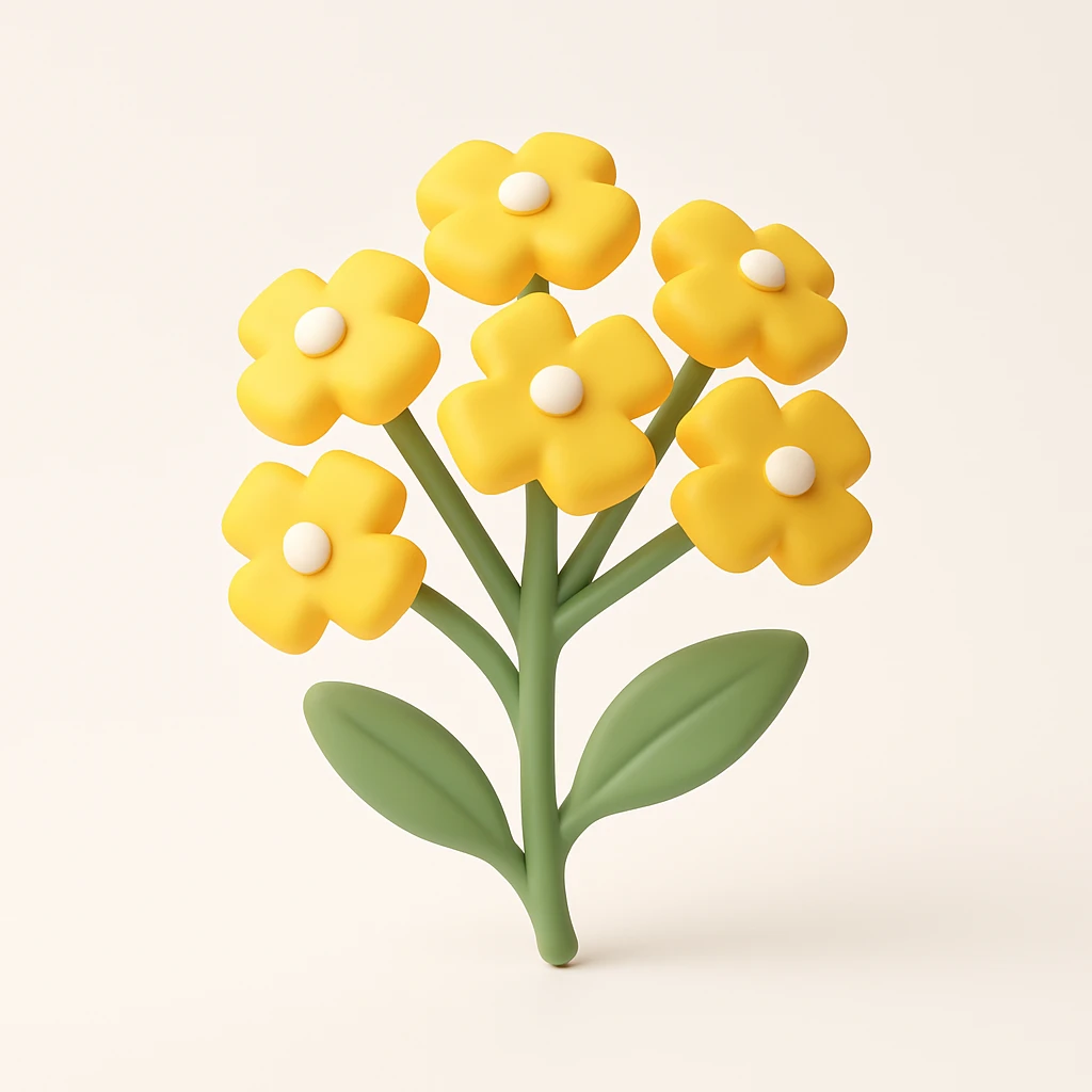 Make these yellow wildflowers more volumetric and maximally three-dimensional with expressive lighting and shadow, in a cartoonish 3D iOS style, on a clean modern background. emoji