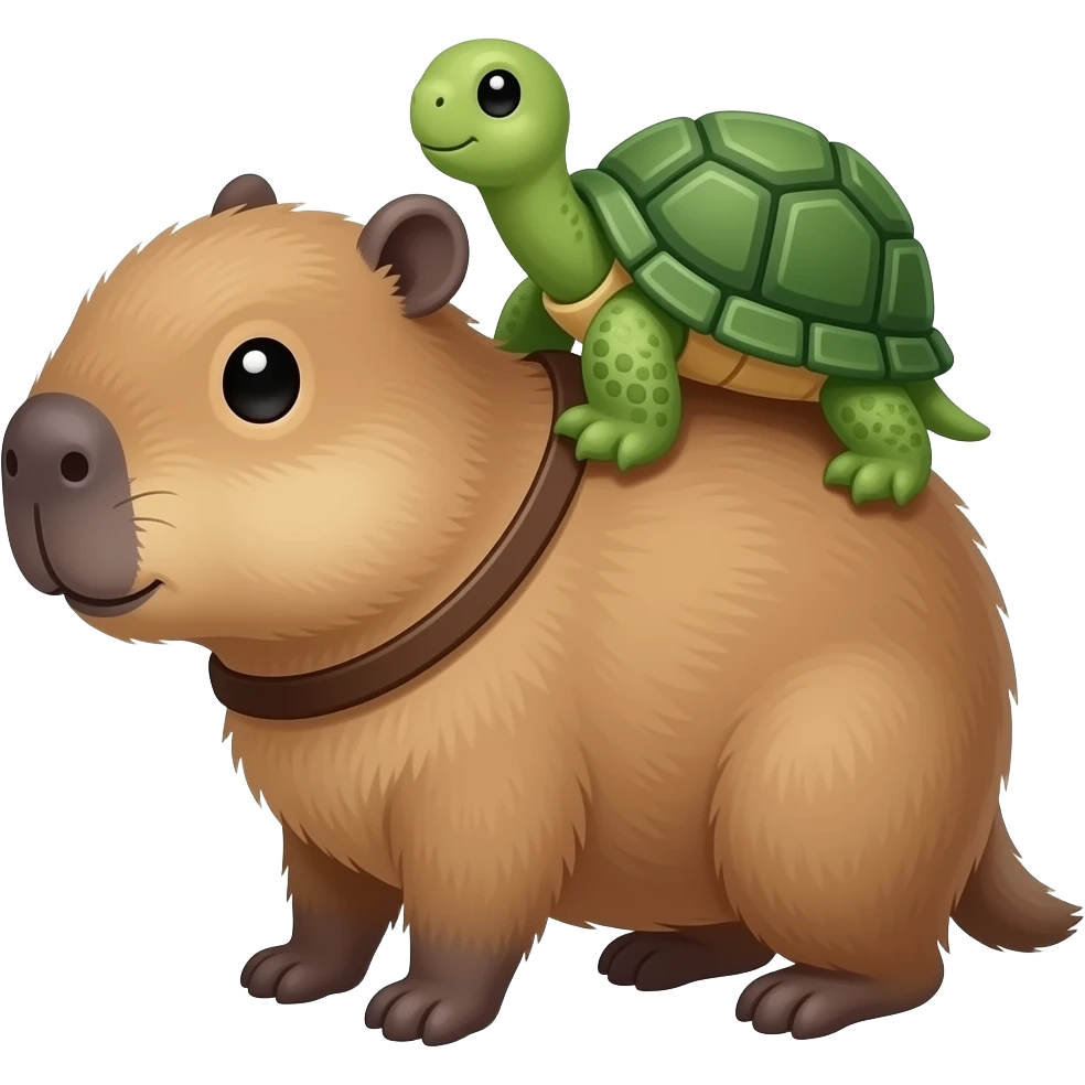 Capibara bebé con una tortuga pequeña en la espalda , como si fuese su mochila emoji