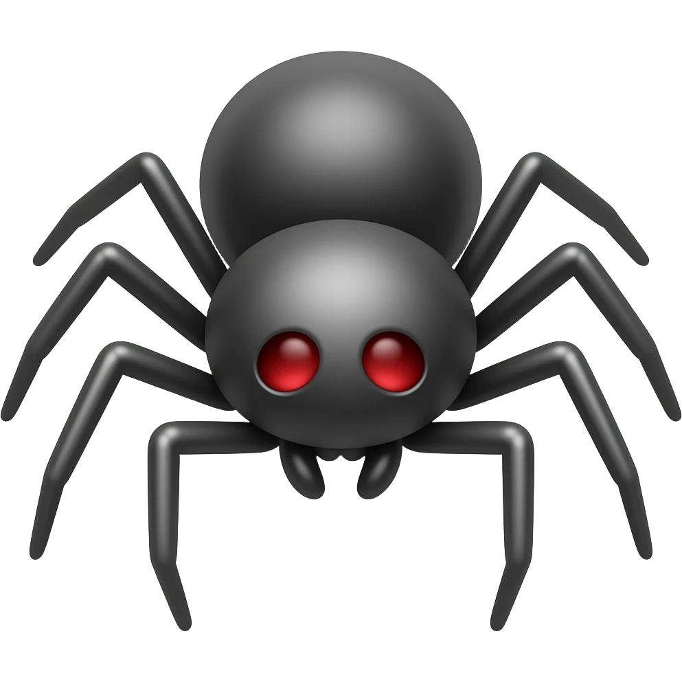 small simple spider, round body, two red eyes, long thin legs bent in zigzag shape, minimal style, black lines, cute but a little creepy emoji