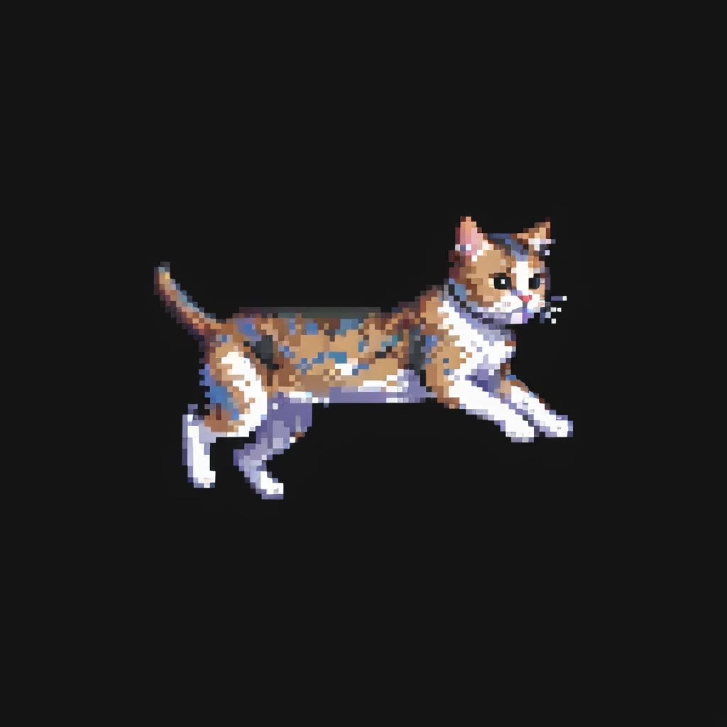 jumping european shorthair cat, pixel art style, dynamic movement, white background emoji