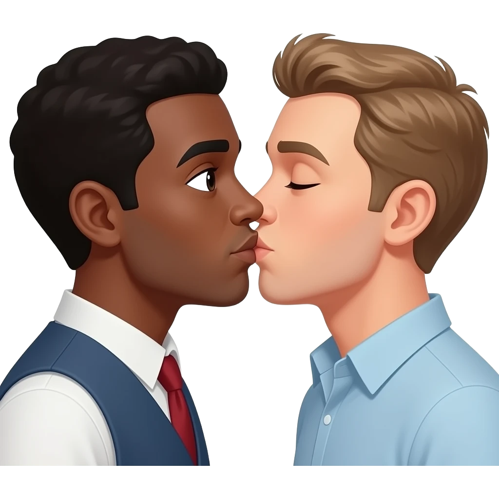 Dos hombres besandose uno negro uno blanco emoji