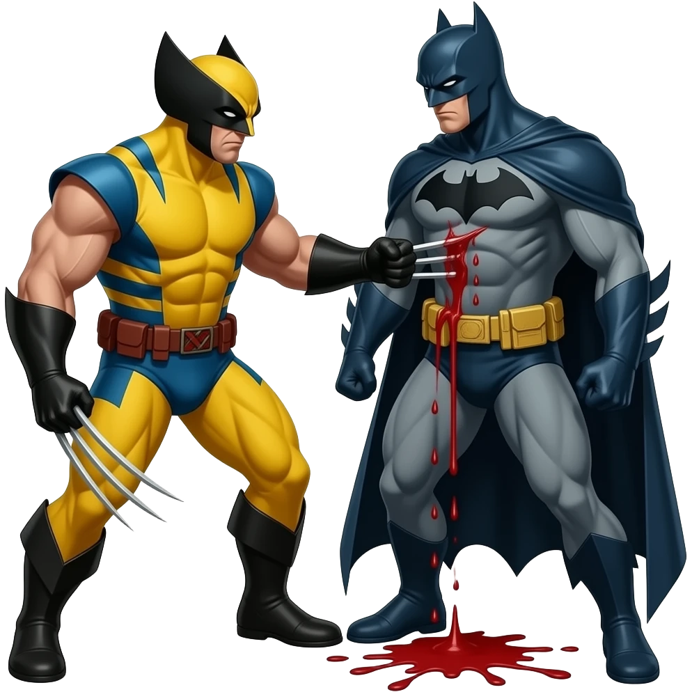 Wolverine with his claws stabbed in batmans torso and blood dripping full body emoji