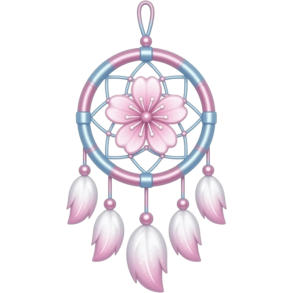 Glittery sparkly gradients-colored pastel bluish and pinkish and whitish hanging Rosy shiny glossy sparkly romantic pastel Pastel Sakura dreamcatcher-suncatcher emoji