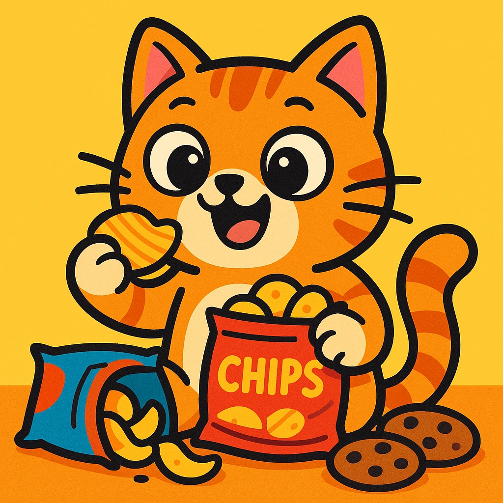 cartoon cat eating snacks emoji