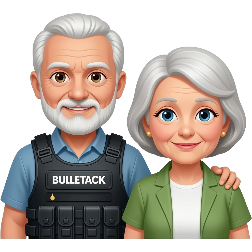 Rady grandpa with bulletproof vest along with his wife grandma emoji