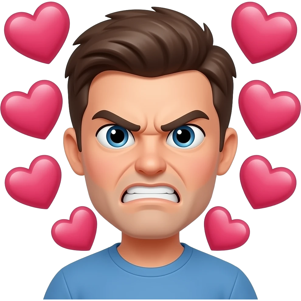 yellow emojis face angry with hearts around it emoji