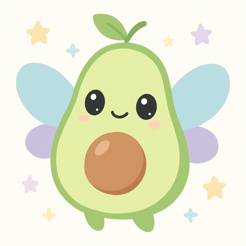 avocado fairy, whimsical, wings, magical, cute, soft colors, fantasy style emoji