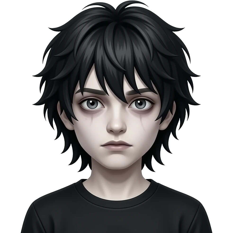 Boy, zombie, black hair, medium long, shaggy, emo, shaggy, dark, spooky, creepy, pale skin emoji