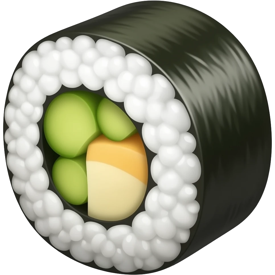 single closeup uramaki in apple emoji style. emoji