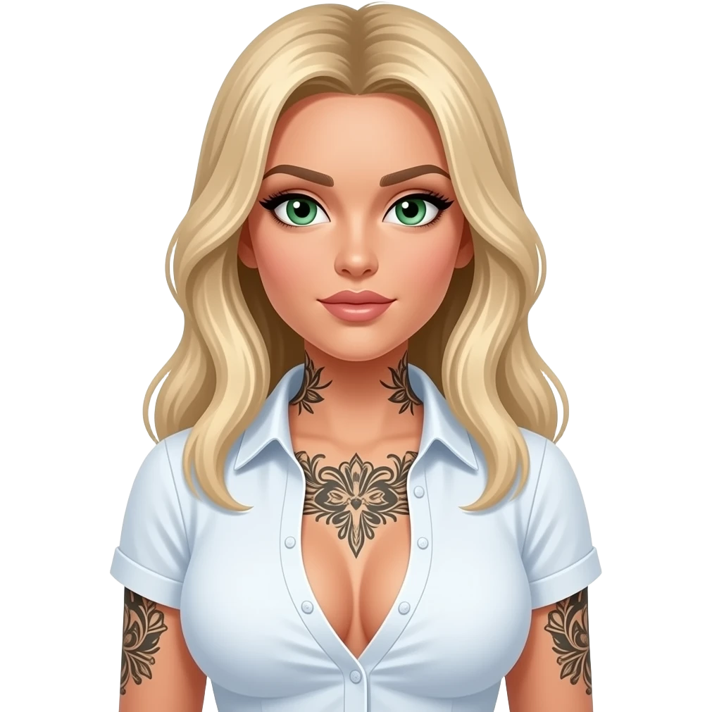 Green eyes tan big boobs kkblong blonde hair Linda hair sexy ink shirt emoji