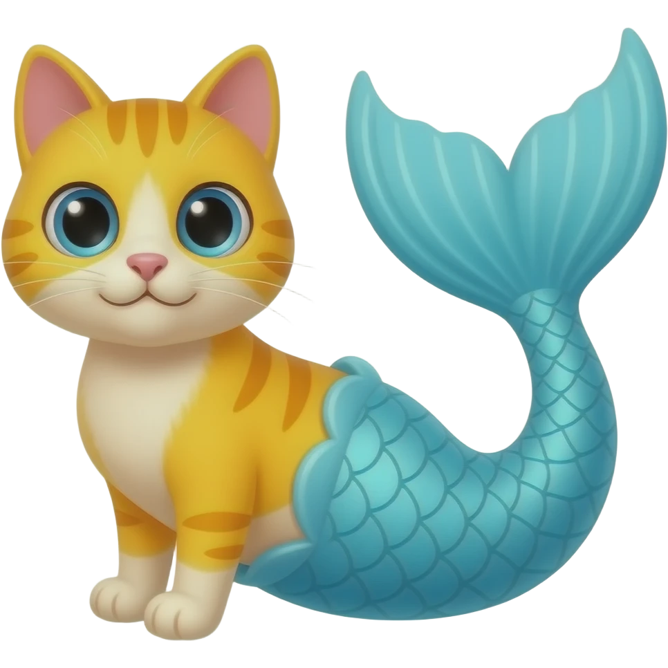A cartoon style of Yellow cat with #B8FFFF mermaid tail emoji