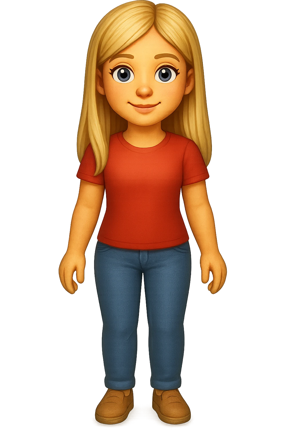 Сгенерируй мне в стиле детализированного емодзи девушку русской внешности, блондинку. В ПОЛНЫЙ РОСТ ОНИ И НЕ КАСАЮТСЯ КРАЕВ ИЗОБРАЖЕНИЯ emoji