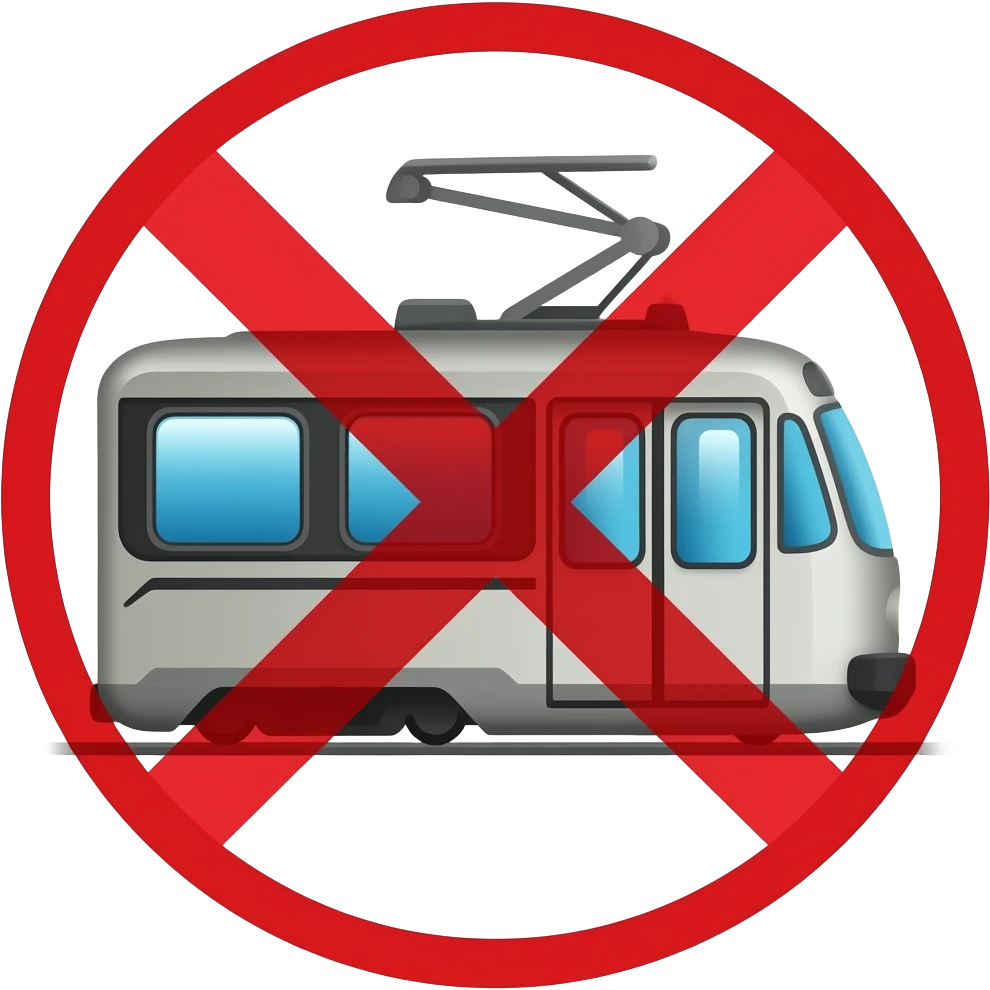 tram with red x through it and in red cirlcle side view of tram emoji