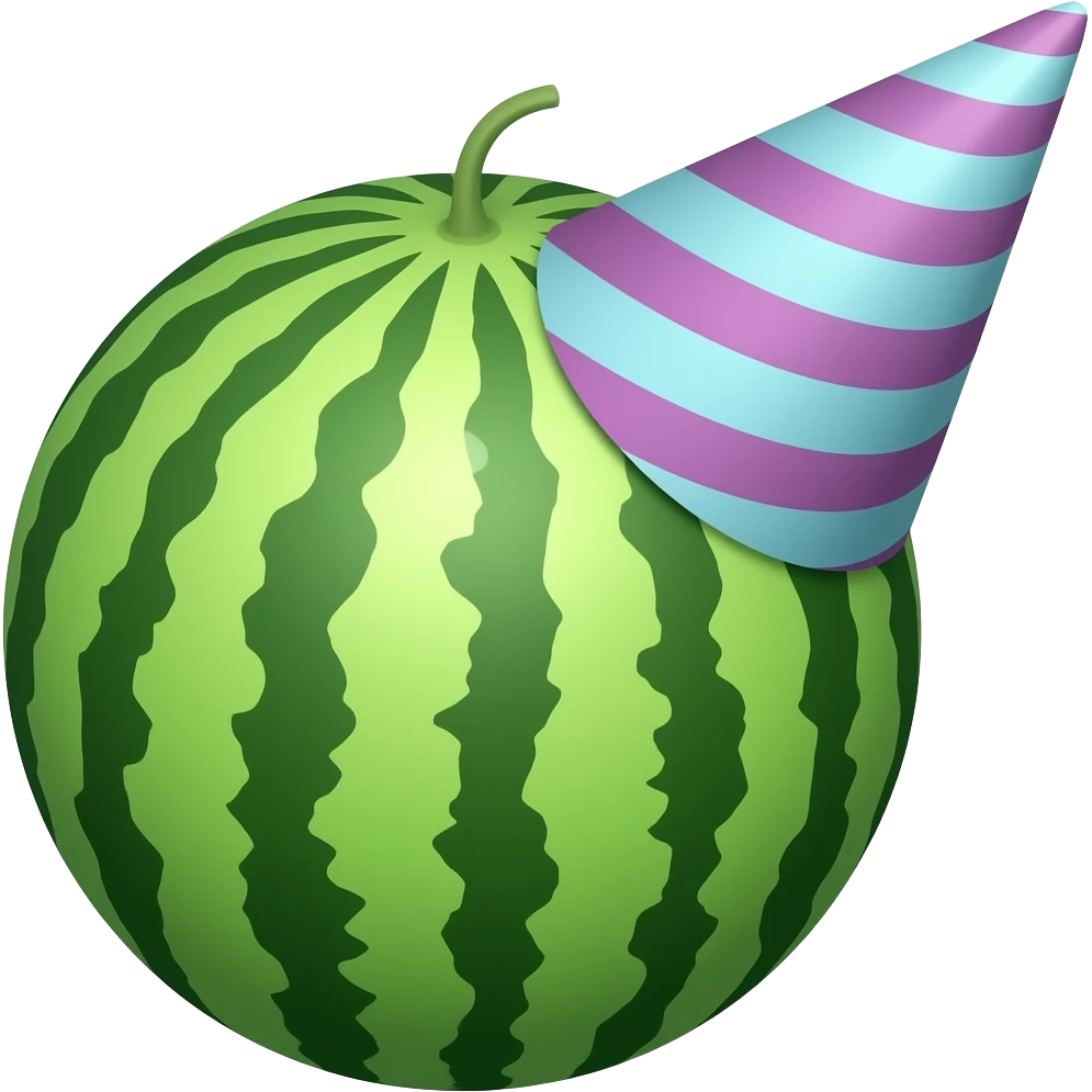 round shape watermelon wear big party hat emoji