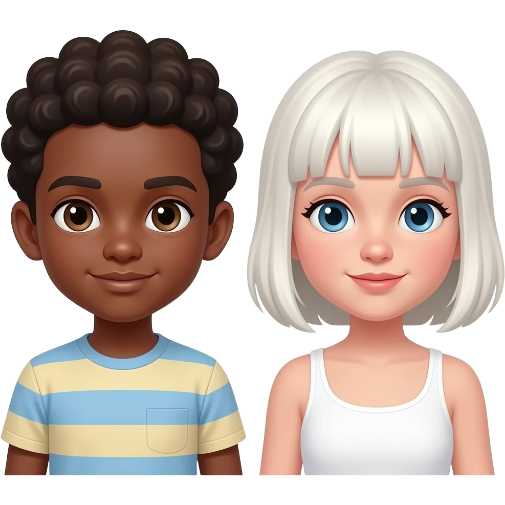 Pareja niño moreno y niña blanca bonitos abrasados emoji