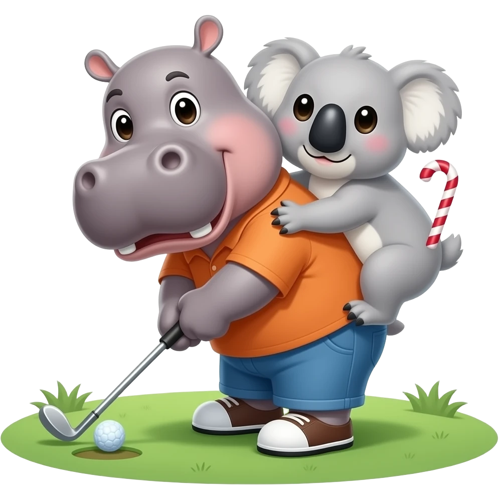 hippo golfing and cute koala with it  hugging arm candy emoji