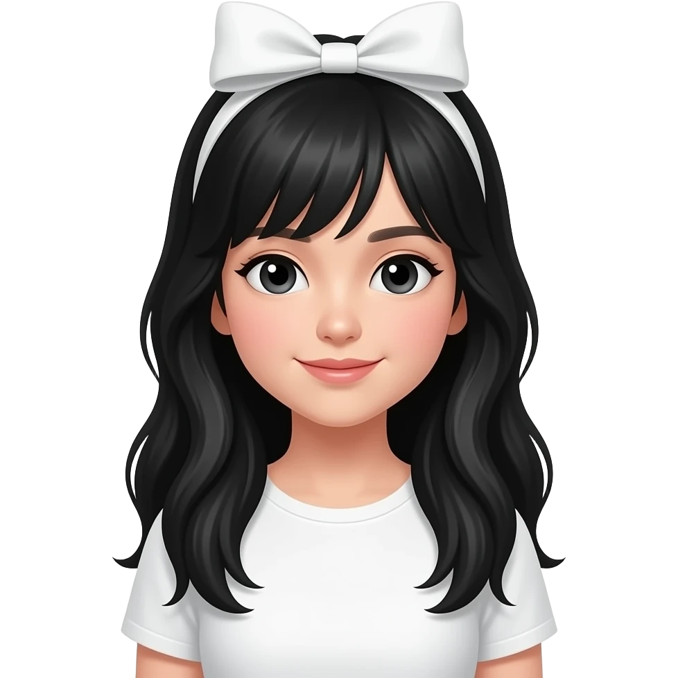 chica de pelo largo negro con un moño blanco y polera blanca emoji