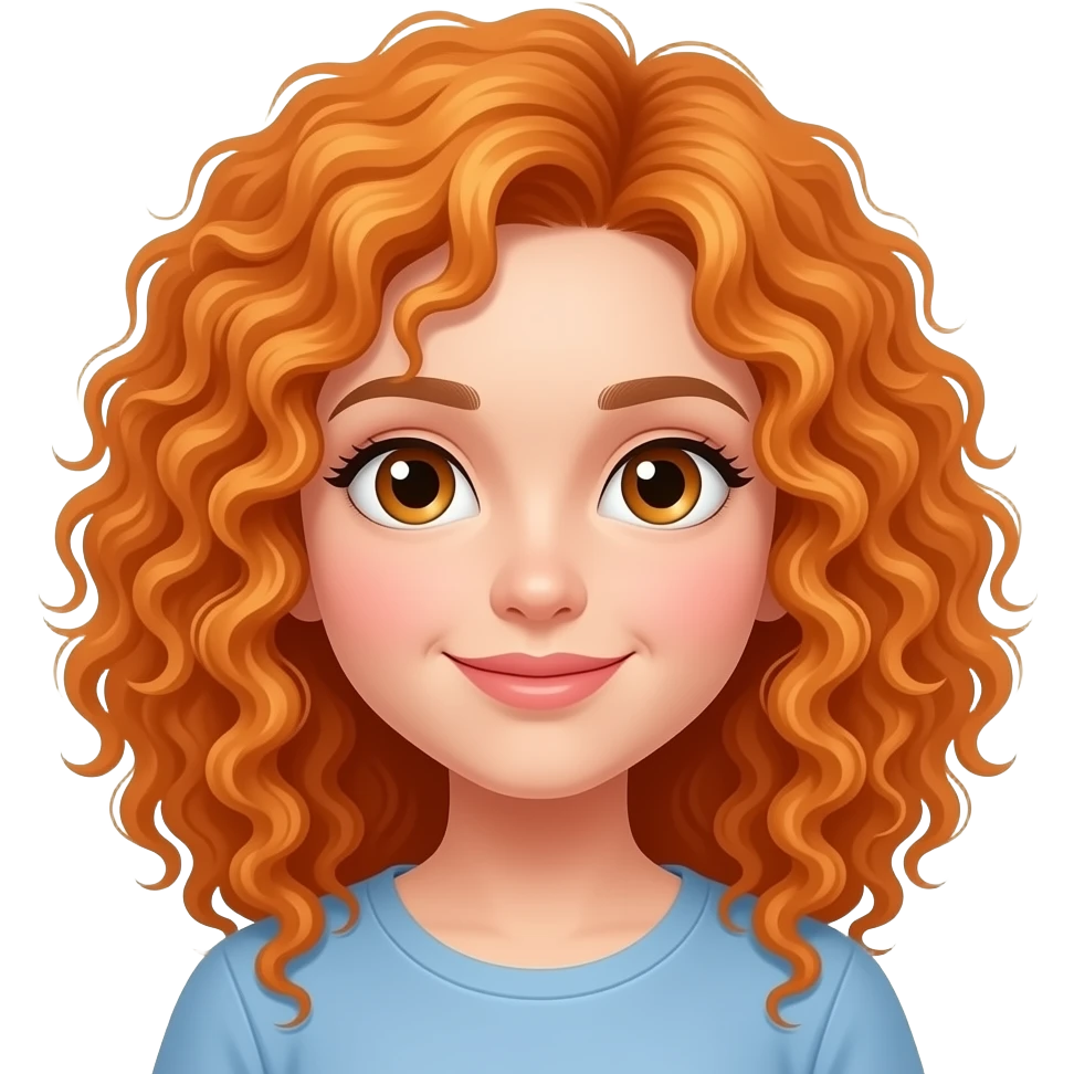 une fille avec des cheveux boucles orange de couleur de cheveux emoji