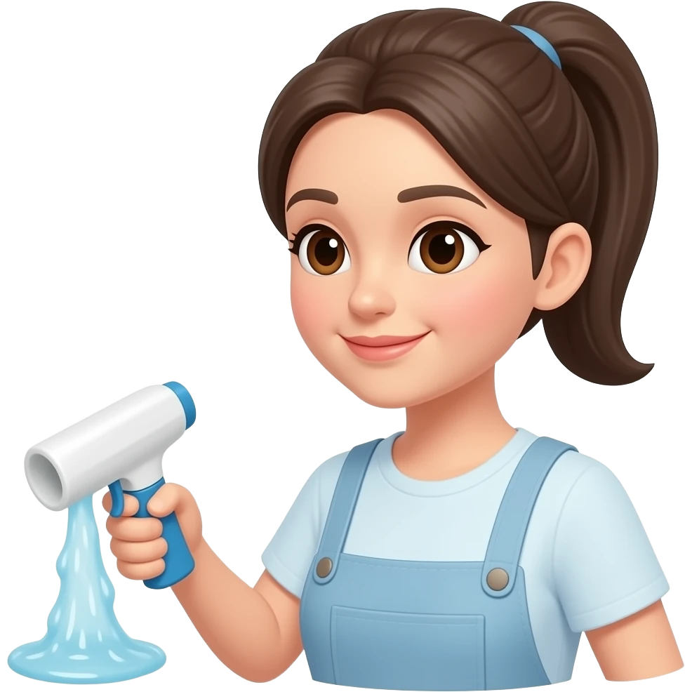 Mulher com rabo de cavalo fazendo faxina emoji