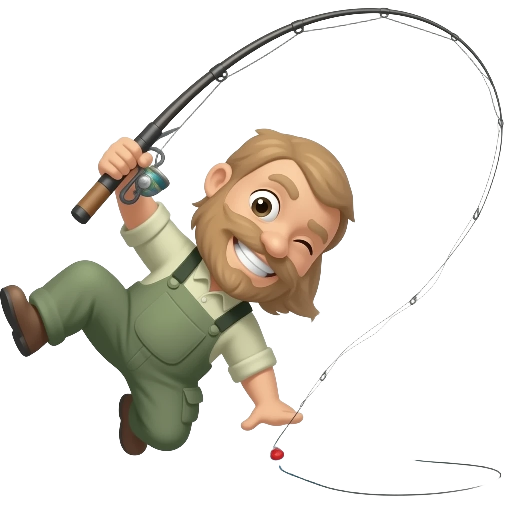 a fishermen doing a backflip with a fishing pole emoji