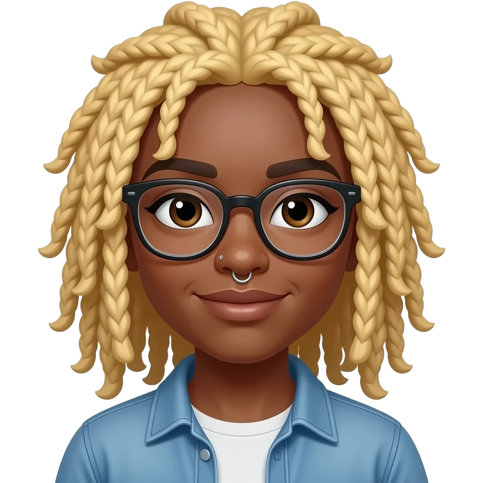 Black girl with blonde locs and eyeglasses and nose piercings emoji