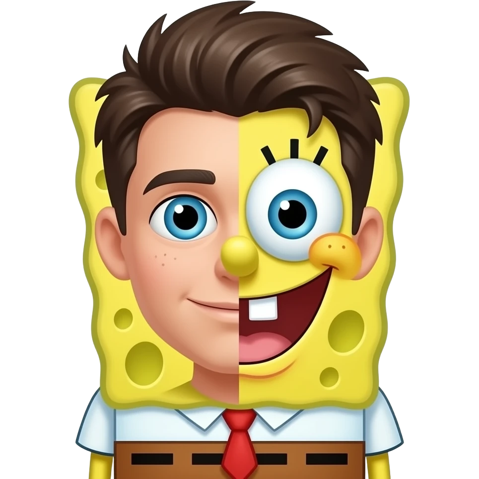 garoto com rosto oval e levemente definido que é metade Bob esponja emoji