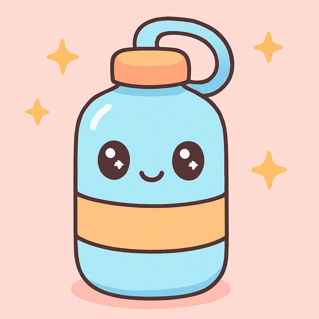 water bottle, kawaii style, cute and colorful emoji