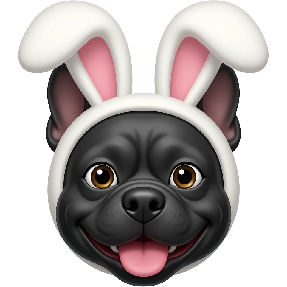 black staffy smiling face with bunny ears emoji
