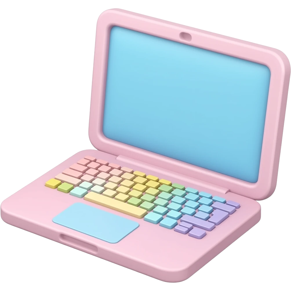 pink, blue, yellow, green, purple a cute pastel laptop, minimal design, aesthetic desk item, inspired by Barbie colour palette emoji